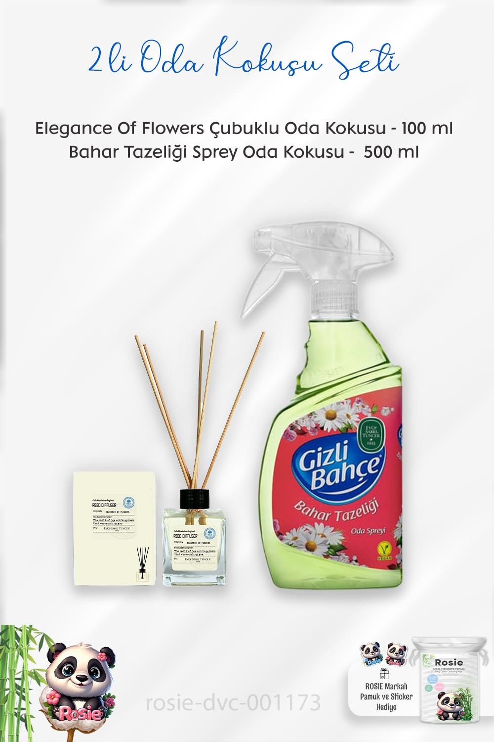 Eyüp Sabri Tuncer Elegance Of Flowers Çubuklu 100 ml,  Gizli Bahçe 500 ml Oda Kokusu ve ROSIE