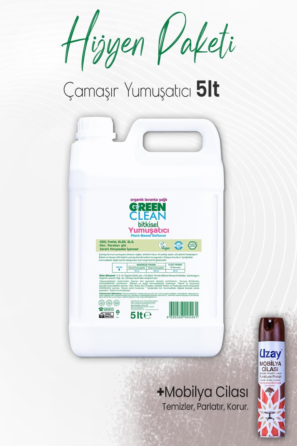 Green Clean Bitkisel Çamaşır Yumuşatıcı 5 lt ve Cilası Sandalağacı 300 ml