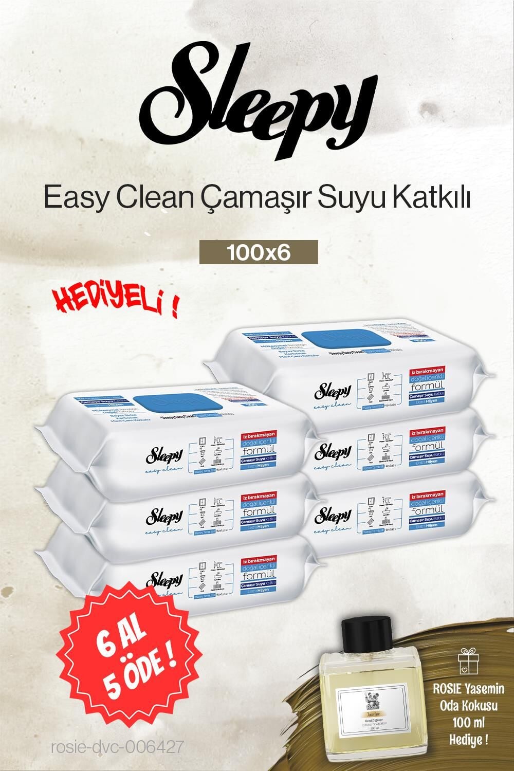 Sleepy 100'lü Çamaşır Suyu 6 AL 5 ÖDE, Rosie Yasemin Oda Kokusu