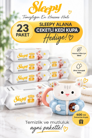 Sleepy Sensitive Islak Mendil 90’lı x 23 Paket + Rosie Ceketli Kedi Kupa Hediyeli