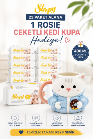 Sleepy Sensitive Islak Mendil 90’lı x 23 Paket + Rosie Ceketli Kedi Kupa Hediyeli
