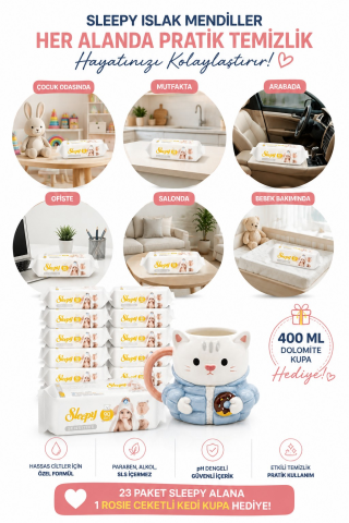 Sleepy Sensitive Islak Mendil 90’lı x 23 Paket + Rosie Ceketli Kedi Kupa Hediyeli