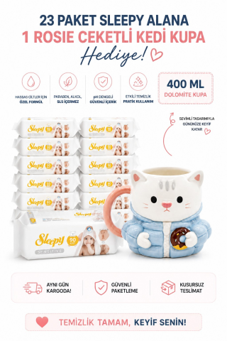 Sleepy Sensitive Islak Mendil 90’lı x 23 Paket + Rosie Ceketli Kedi Kupa Hediyeli