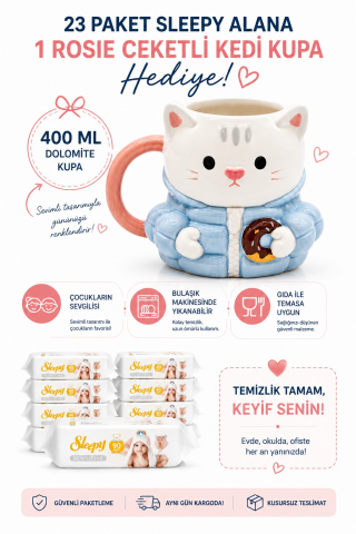 Sleepy Sensitive Islak Mendil 90’lı x 23 Paket + Rosie Ceketli Kedi Kupa Hediyeli