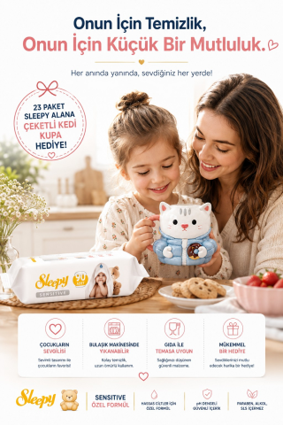 Sleepy Sensitive Islak Mendil 90’lı x 23 Paket + Rosie Ceketli Kedi Kupa Hediyeli