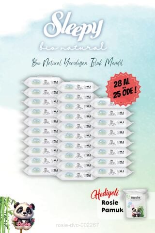 Sleepy 28 Al 25 Öde Bio Natural Yenidoğan Islak Havlu 40'lı ve Rosie Hediye