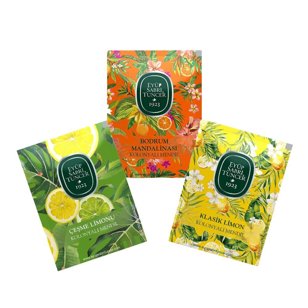 Eyüp Sabri Tuncer Kolonyalı Mendil Büyük Boy Bodrum Mandalinası, Çeşme Limonu ve Klasik Limon