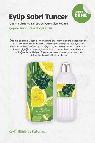 Eyüp Sabri Tuncer Çeşme Limonu Kolonyası  Silindir Cam Şişe 400 ml