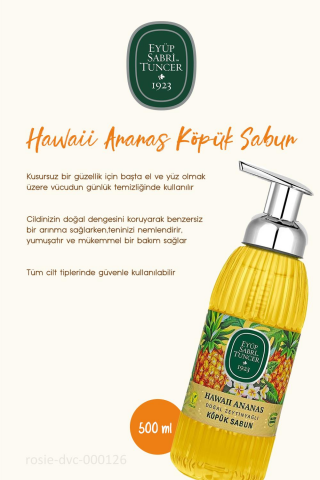 Eyüp Sabri Tuncer 3 Adet Hawaii Ananas Köpük Sabun 500 ml ve ROSIE Pamuk 60'lı