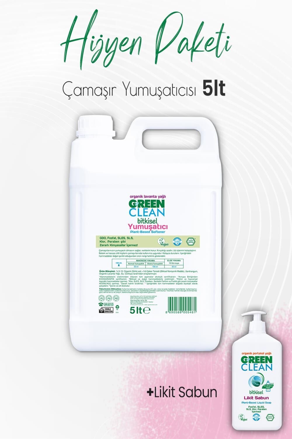 Green Clean Bitkisel Likit Sabun Portakal 500 ml ve Çamaşır Yumuşatıcı 5 lt