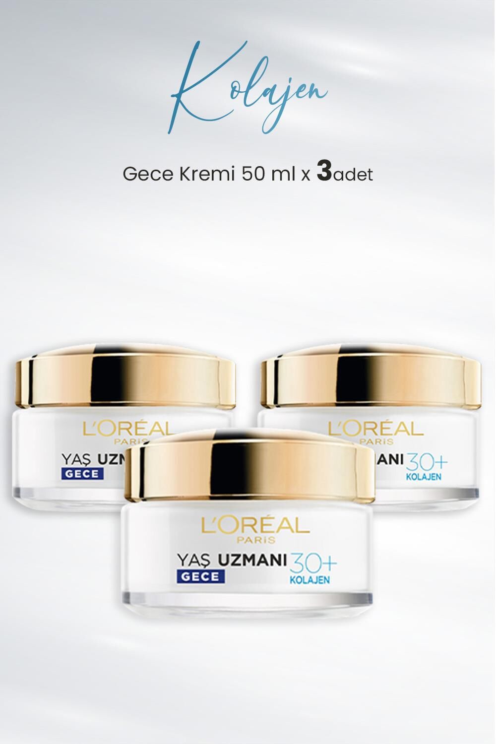 Loreal Paris Yaş Uzmanı Kırışıklık Karşıtı Gece Kremi 30+ Kolajen 50 ml x 3 Adet