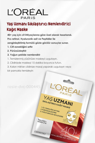 3 Adet Loreal Paris Yaş Uzmanı Sıkılaştırıcı Nemlendirici Kağıt Maske 30 gr ve ROSIE