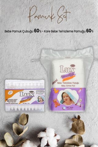 Lux Bebe Pamuk Çubuğu 60' lı ve Kare Bebe Temizleme Pamuğu 60' lı