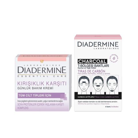 Diadermine Kırışıklık Karşıtı Günlük Bakım Kremi (Tüm Cilt Tipleri) 50 ml + Kömürlü T Bölgesi Bant