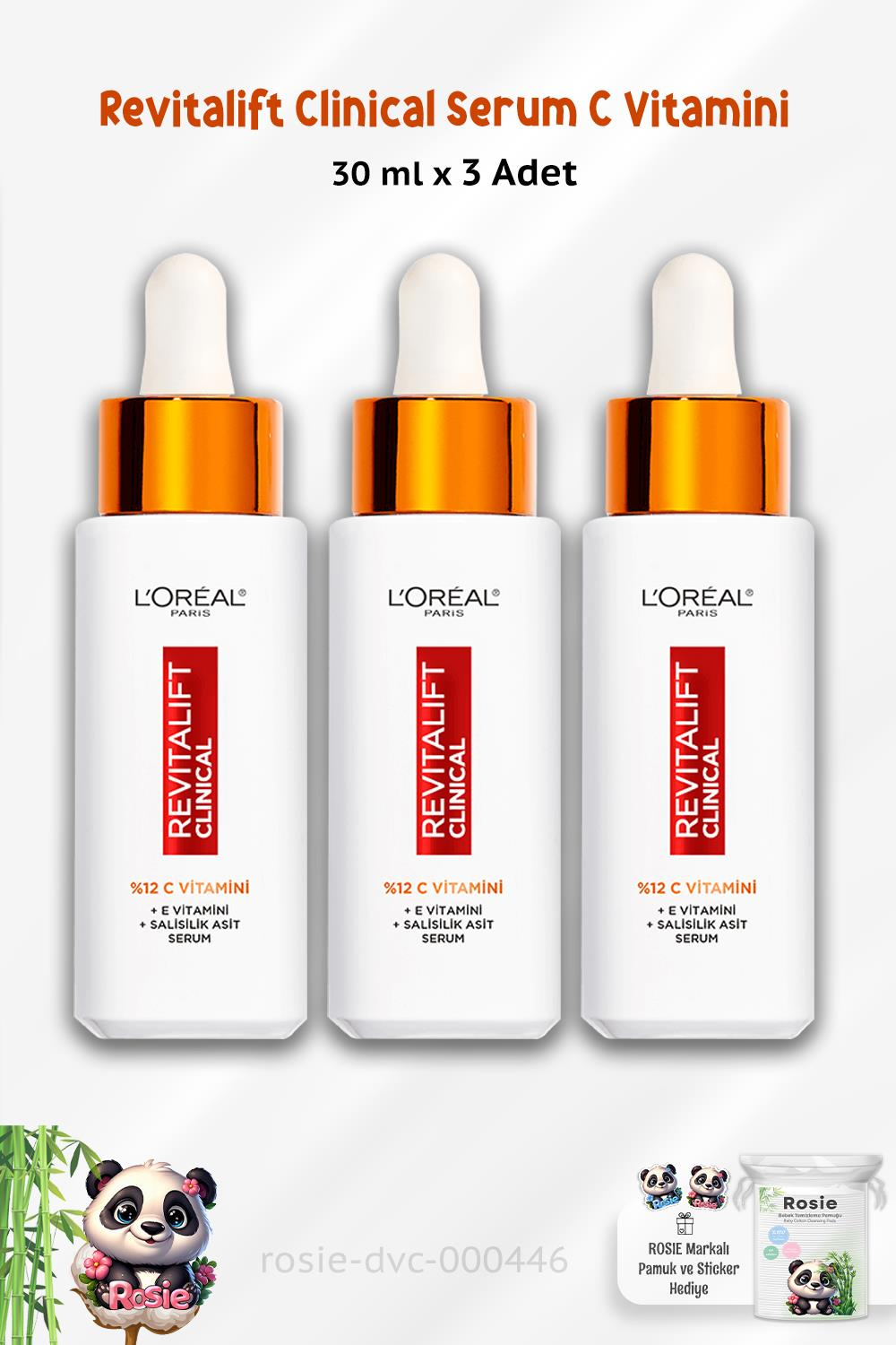 3 Adet Loreal Paris Revitalift Clinical Serum C Vitamini 30 ml ve ROSIE