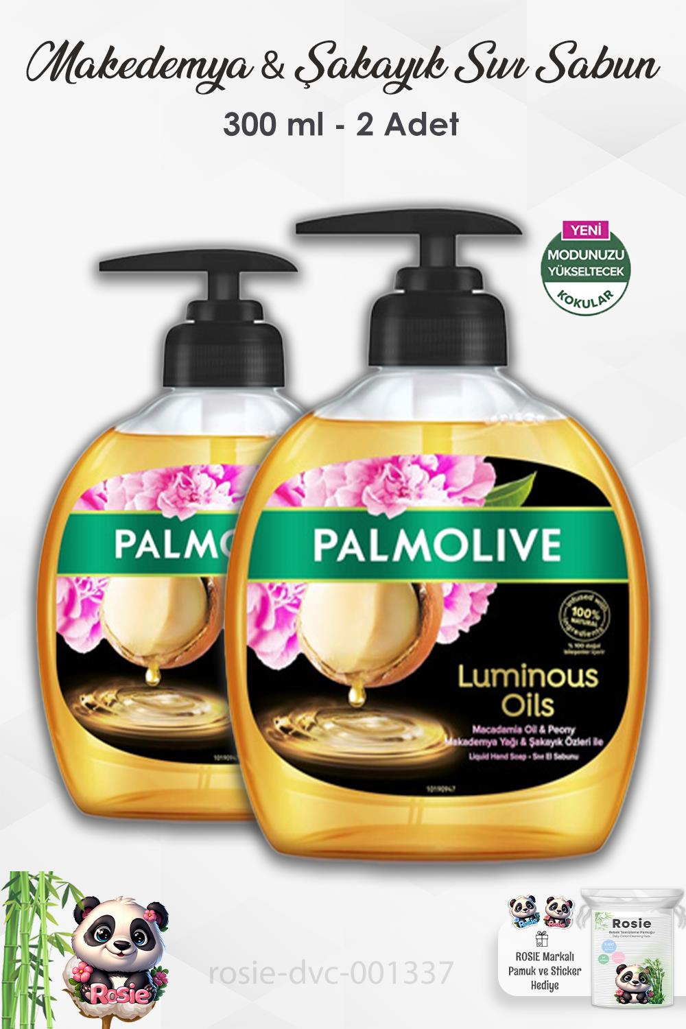 2'li Set Palmolive Luminous Oils Makedemya & Şakayık Sıvı Sabun 300 ml ve ROSIE