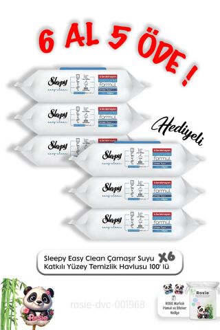 Sleepy 100' lü Çamaşır Suyu Katkılı Yüzey Havlu 6 Al 5 Öde ve ROSIE