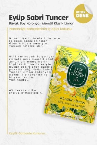 Eyüp Sabri Tuncer Büyük Boy Kolonyalı Mendil Klasik Limon 30 Adet
