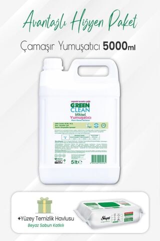Green Clean Bitkisel Çamaşır Yumuşatıcı 5 lt ve Easy Clean Yüzey 100' lü