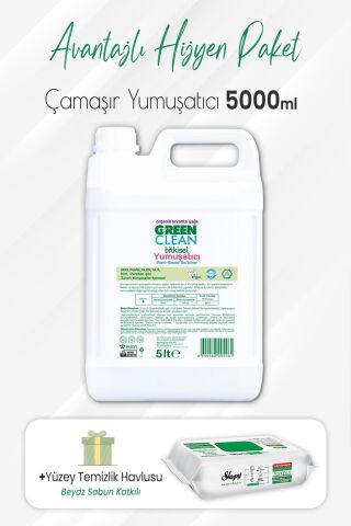 Green Clean Bitkisel Çamaşır Yumuşatıcı 5 lt ve Easy Clean Yüzey 100' lü
