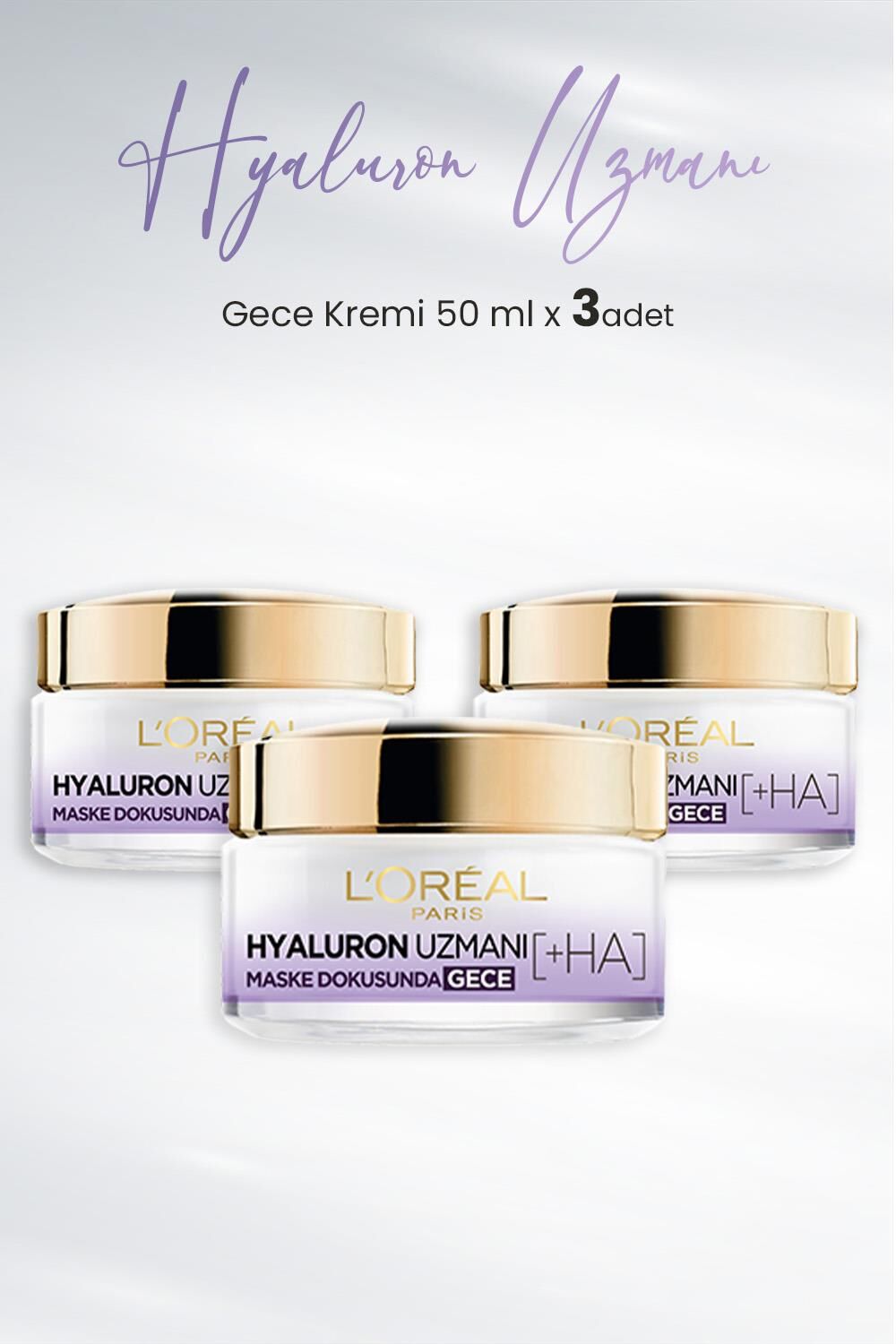 Loreal Paris Hyaluron Uzmanı Nemlendirici Krem Gece 50 ml x 3 Adet