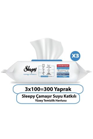 Sleepy Easy Clean Çamaşır Suyu Katkılı Yüzey Temizlik Havlusu 3X100 (300 Yaprak)