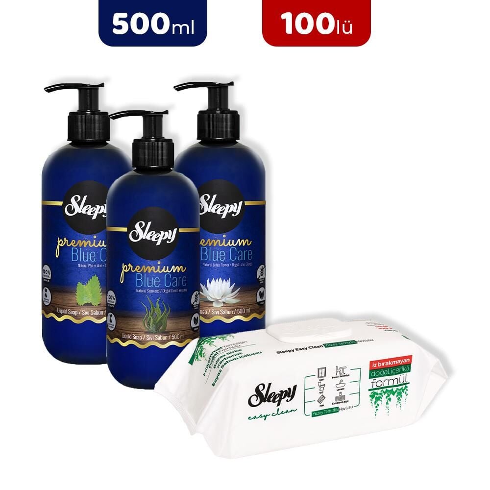 Sleepy Premium Blue Care Sıvı Sabun Serisi ve Yüzey Temizlik Havlusu