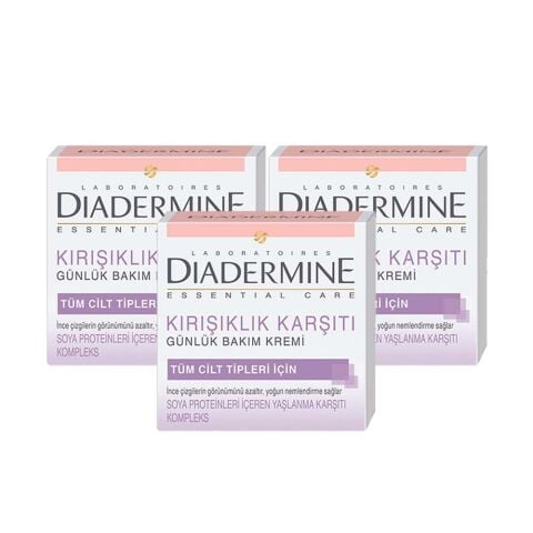 Diadermine Kırışıklık Karşıtı Günlük Bakım Kremi (Tüm Cilt Tipleri) 50 ml x 3 Adet