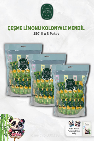 Eyüp Sabri Tuncer Kolonyalı Mendil Çeşme Limonu 3 Paket 150'li ve ROSIE Pamuk
