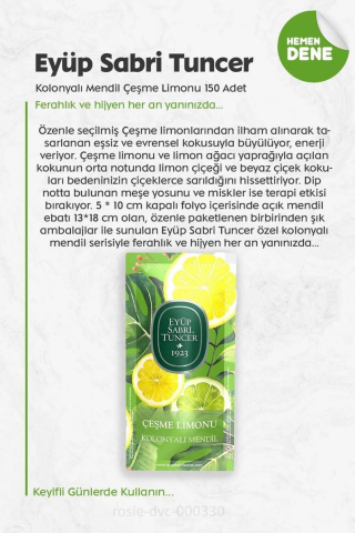 Eyüp Sabri Tuncer Kolonyalı Mendil Çeşme Limonu 3 Paket 150'li ve ROSIE Pamuk