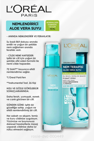 3 Adet Loreal Paris Aloe Vera Suyu Normalden Karmaya Ciltler 70 ml ve ROSIE