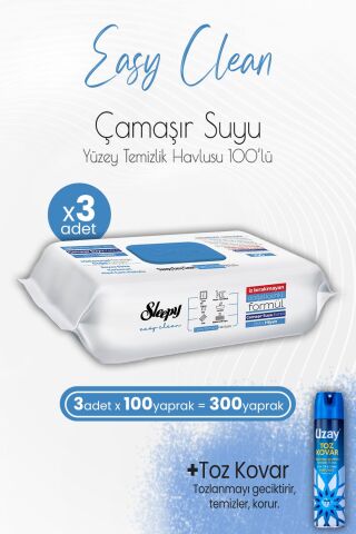 Sleepy Easy Clean Yüzey Temizlik Havlusu Çamaşır Suyu Katkılı 100' lü x 3 Adet ve Toz Kovar