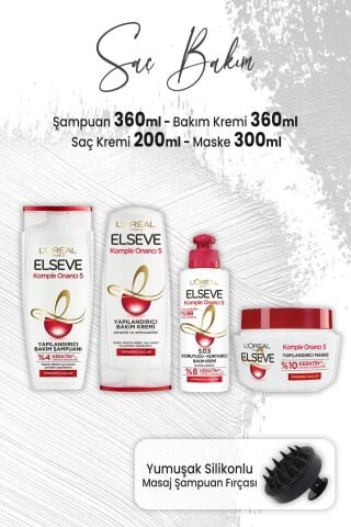 Elseve Komple Onarıcı 5 Yapılandırıcı Bakım Seti 2 ve Masaj Şampuan Fırçası Siyah