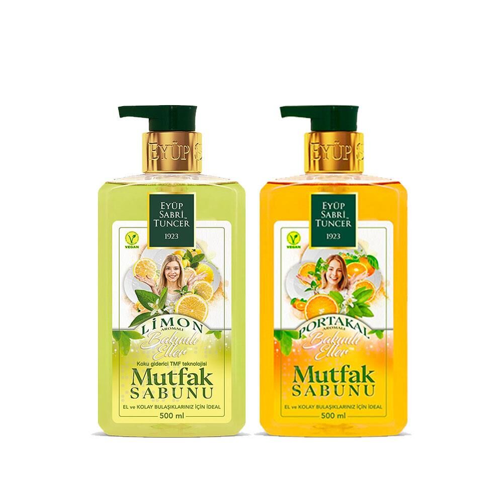 Eyüp Sabri Tuncer Mutfak Sabunu Seti Portakal Aromalı, Limon Aromalı  500 ml + Magic Sünger