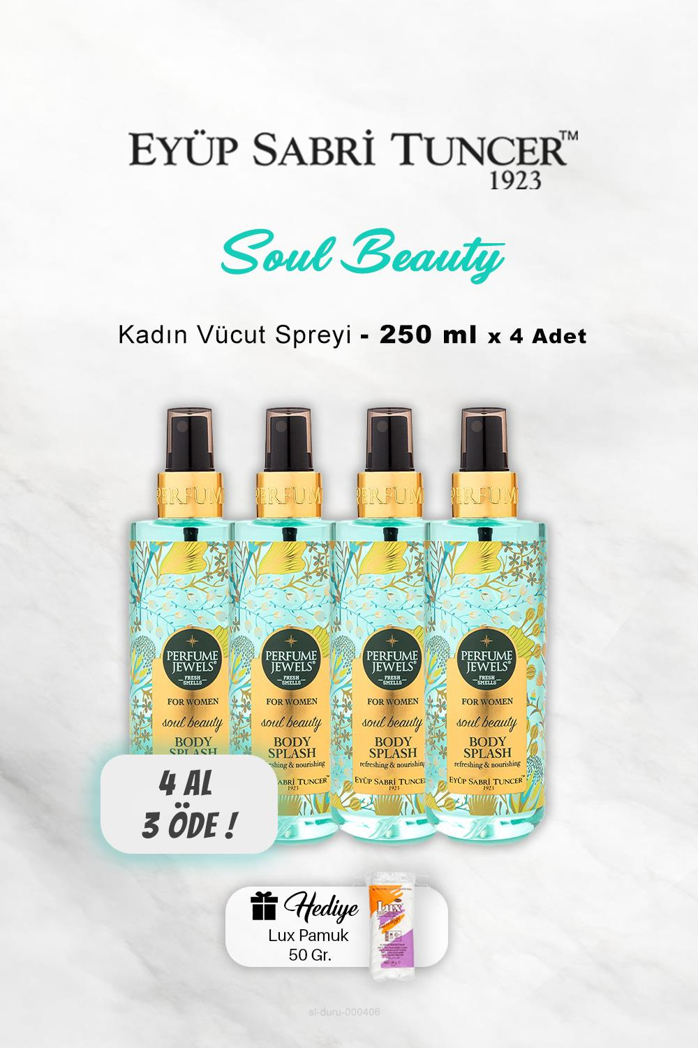 4 AL 3 ÖDE Eyüp Sabri Tuncer Vücut Spreyi Soul Beauty 250 ml, Pamuk Hediyeli