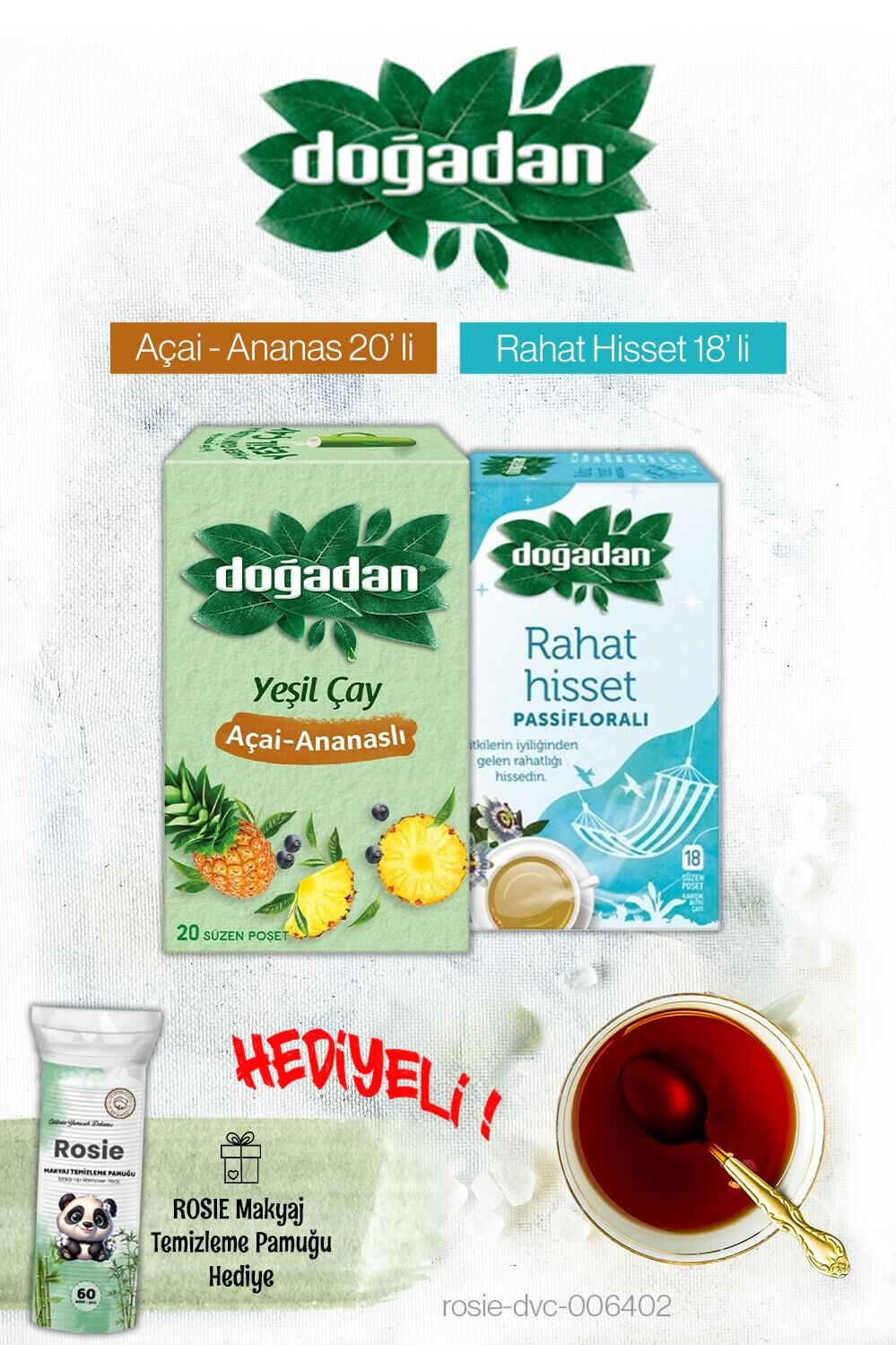 Doğadan Açai Ananas ve Rahat Hisset Passifloralı Poşet Çay ve Rosie Hediyeli