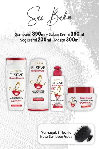 Elseve Komple Onarıcı 5 Yapılandırıcı Bakım Seti 3 ve Masaj Şampuan Fırçası Siyah