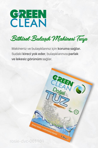 Green Clean Çamaşır Yumuşatıcısı 5 lt, B.Makinesi Tableti 30'lu, Makine Tuzu 1.5 kg ve ROSIE