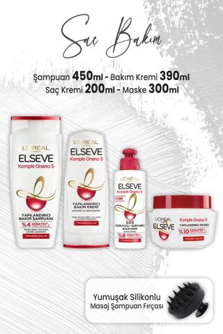 Elseve Komple Onarıcı 5 Yapılandırıcı Bakım Seti 4 ve Masaj Şampuan Fırçası Siyah