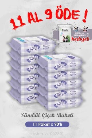 11 Al 9 Öde Sümbül Çiçek Buketi Islak Havlusu 90'lı Islak Mendil ve Rosie