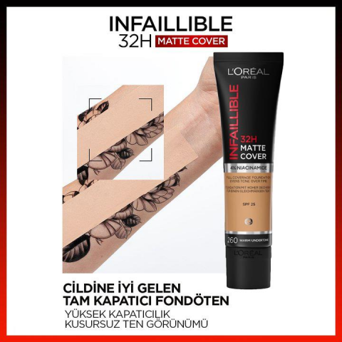 3 Adet Loreal Paris Infaillible Matte Fondöten SPF25 Warm Undertone 260 ve ROSIE