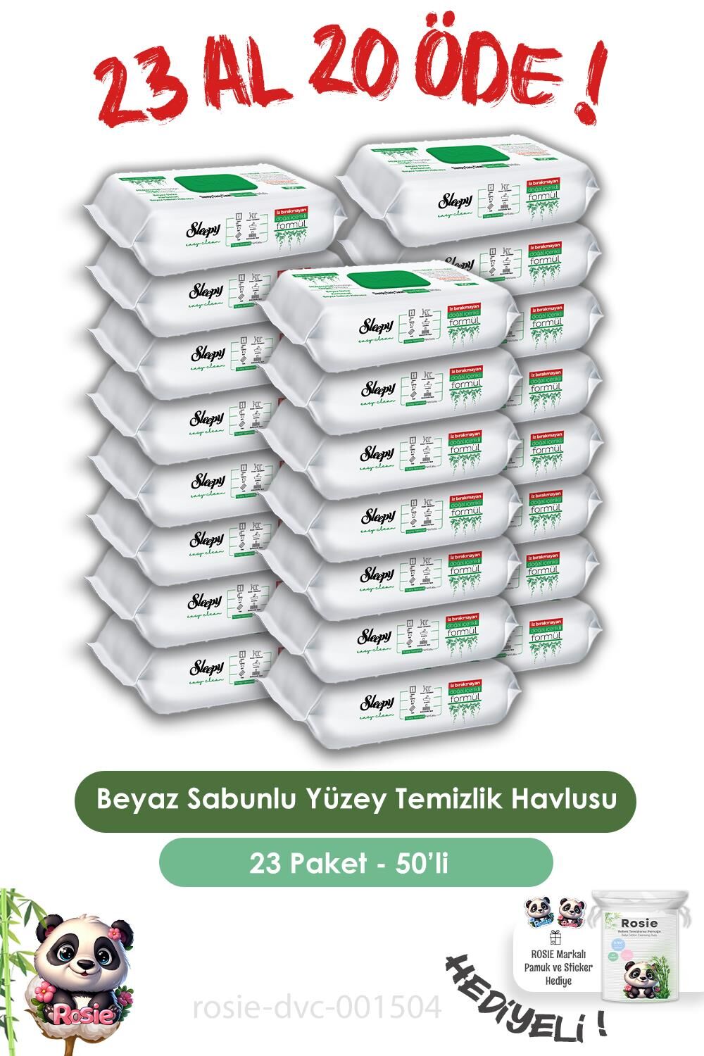 Sleepy 50'li Easy Clean 23 AL 20 ÖDE Yüzey Temizlik Havlusu, ve ROSIE