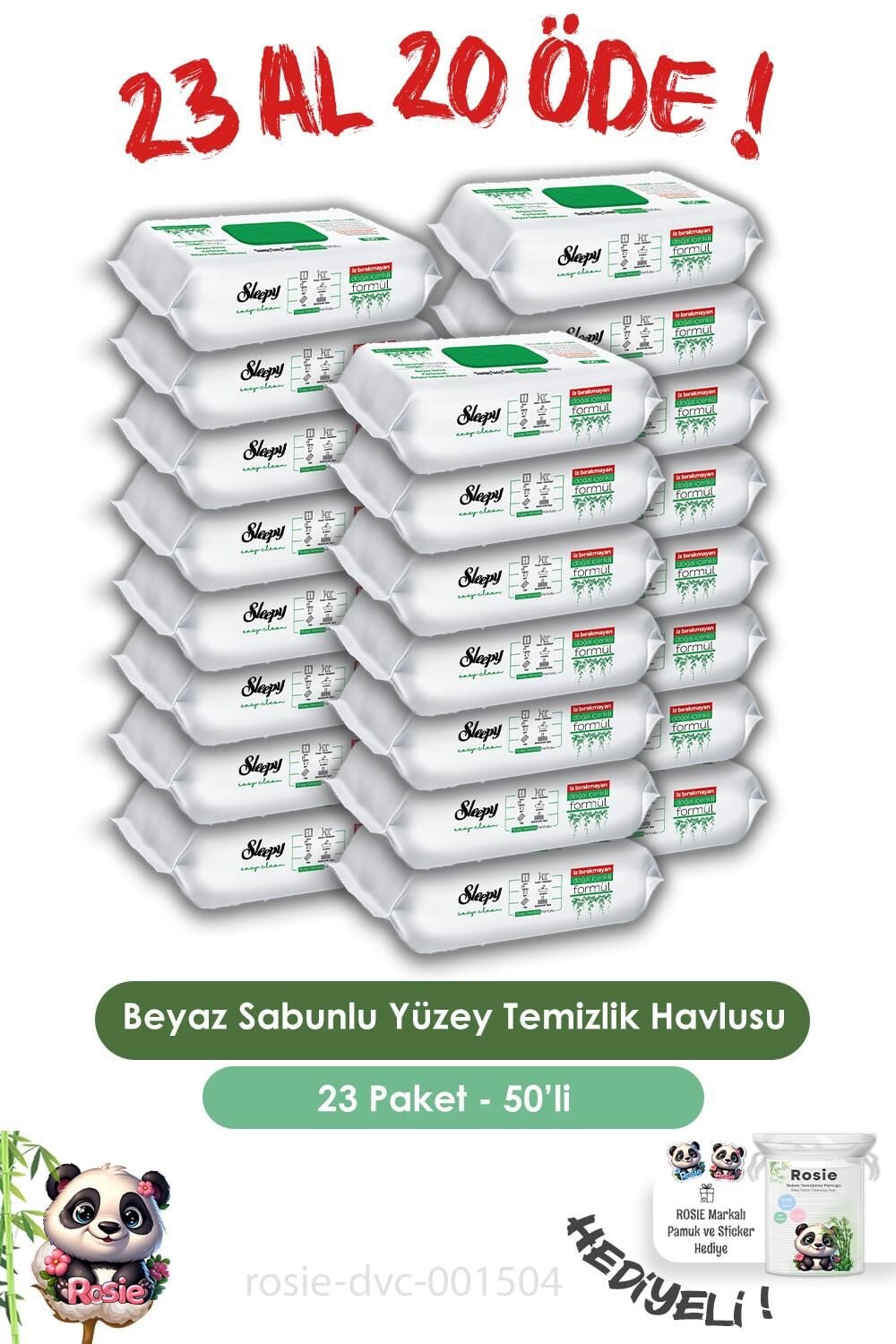 Sleepy 50'li Easy Clean 23 AL 20 ÖDE Yüzey Temizlik Havlusu, ve ROSIE