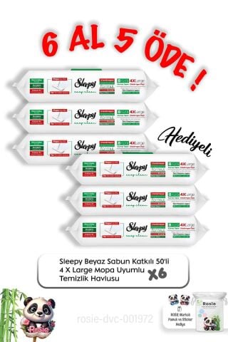 Sleepy Beyaz Sabun Katkılı 50'li 4 X Large Mopa Uyumlu Temizlik Havlusu  6 Al 5 Öde ve Rosie pamuk