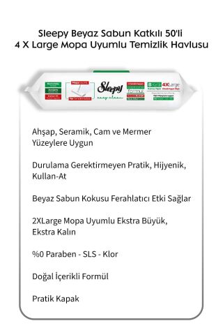 Sleepy Beyaz Sabun Katkılı 50'li 4 X Large Mopa Uyumlu Temizlik Havlusu  6 Al 5 Öde ve Rosie pamuk