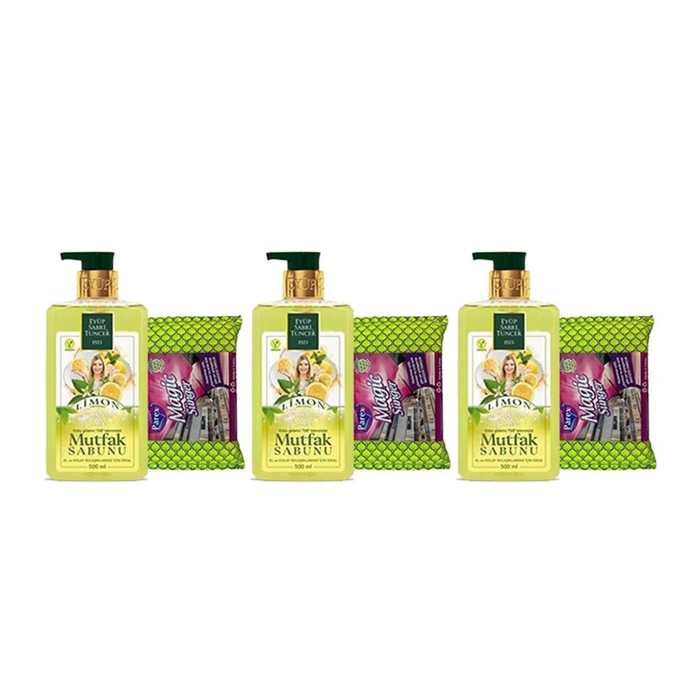 Eyüp Sabri Tuncer Limon Aromalı Mutfak Sabunu 500 ml + Magic Sünger x 3 Adet