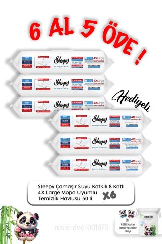 Sleepy Çamaşır Suyu Katkılı 8 Katlı 4X Large Mopa Uyumlu Temizlik Havlusu 50 li  6 Al 5 Öde ve Rosie pamuk