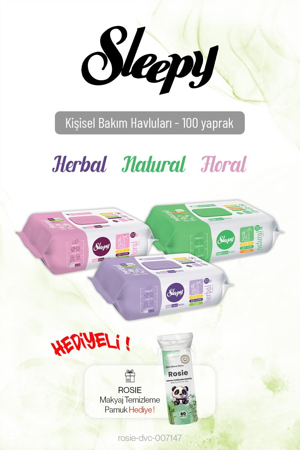 Sleepy 100'lü Kişisel Bakım Havlu Seti x3 ve Rosie Hediye