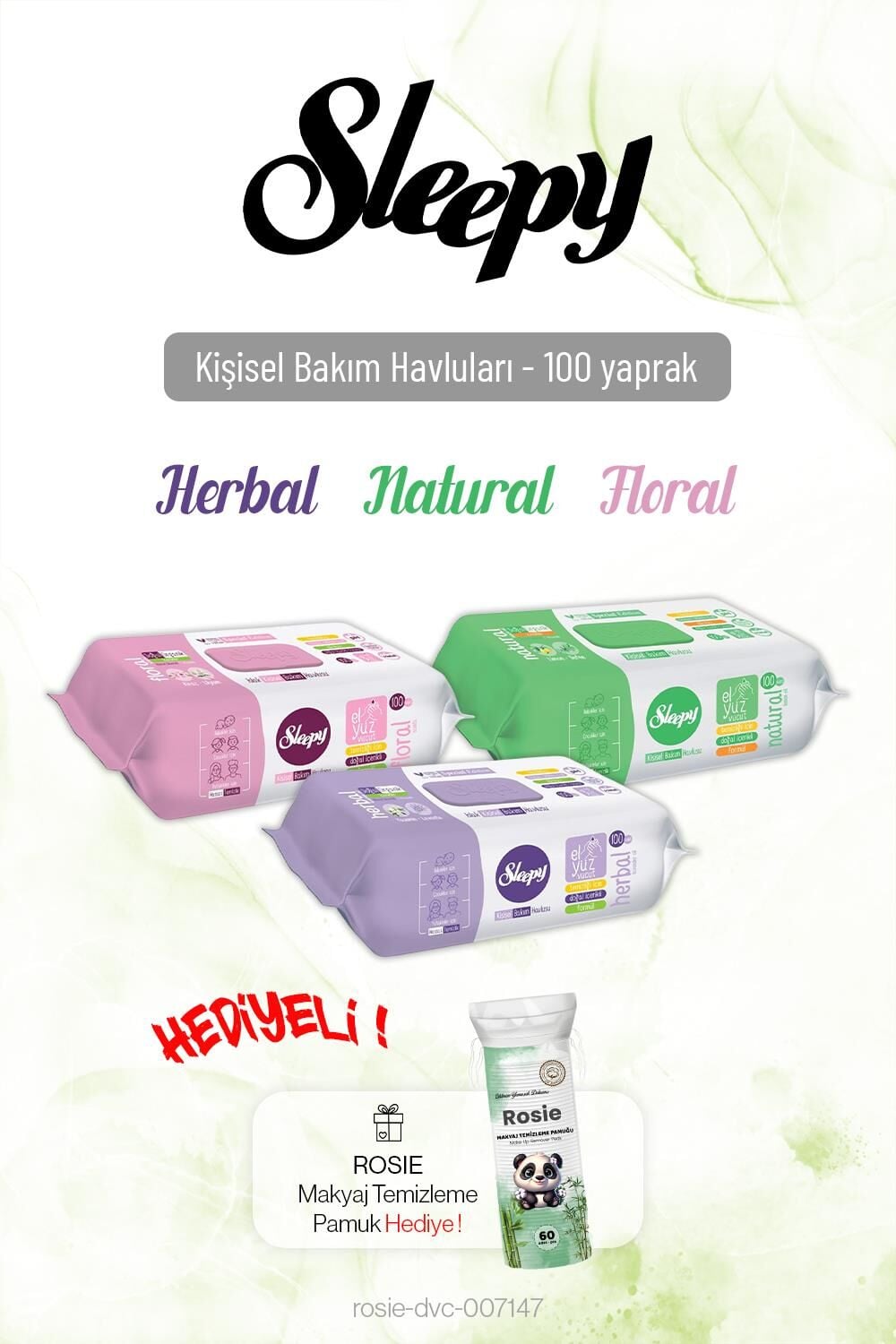 Sleepy 100'lü Kişisel Bakım Havlu Seti x3 ve Rosie Hediye
