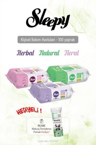 Sleepy 100'lü Kişisel Bakım Havlu Seti x3 ve Rosie Hediye